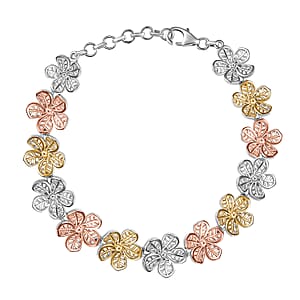 D'Joy Passport to Turkey 18K Vermeil YRG and Rhodium Over Sterling Silver Floral Bracelet (8.00 In) 13.10 Grams