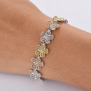 D'Joy Passport to Turkey 18K Vermeil YRG and Rhodium Over Sterling Silver Floral Bracelet (8.00 In) 13.10 Grams