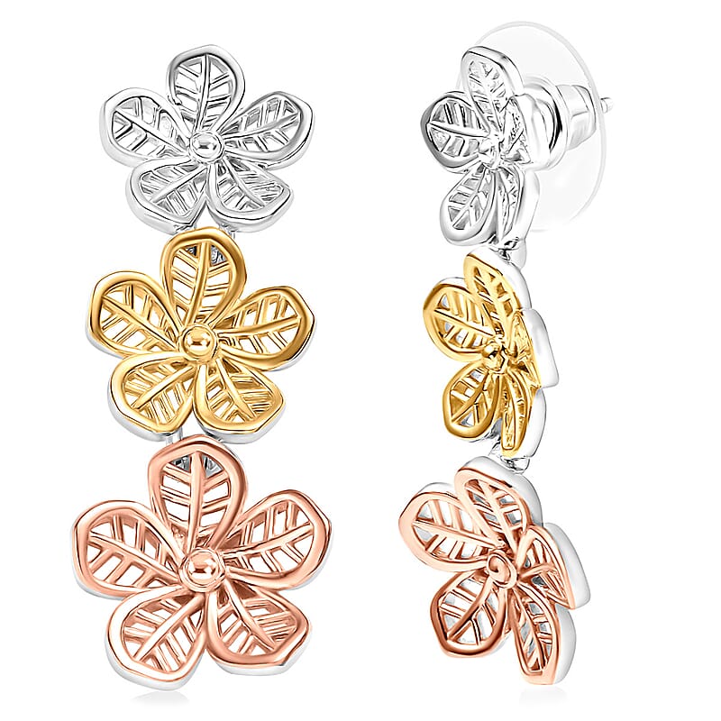 D'Joy Passport to Turkey Floral Earrings in 18K Vermeil YRG and Rhodium Over Sterling Silver 6.30 Grams