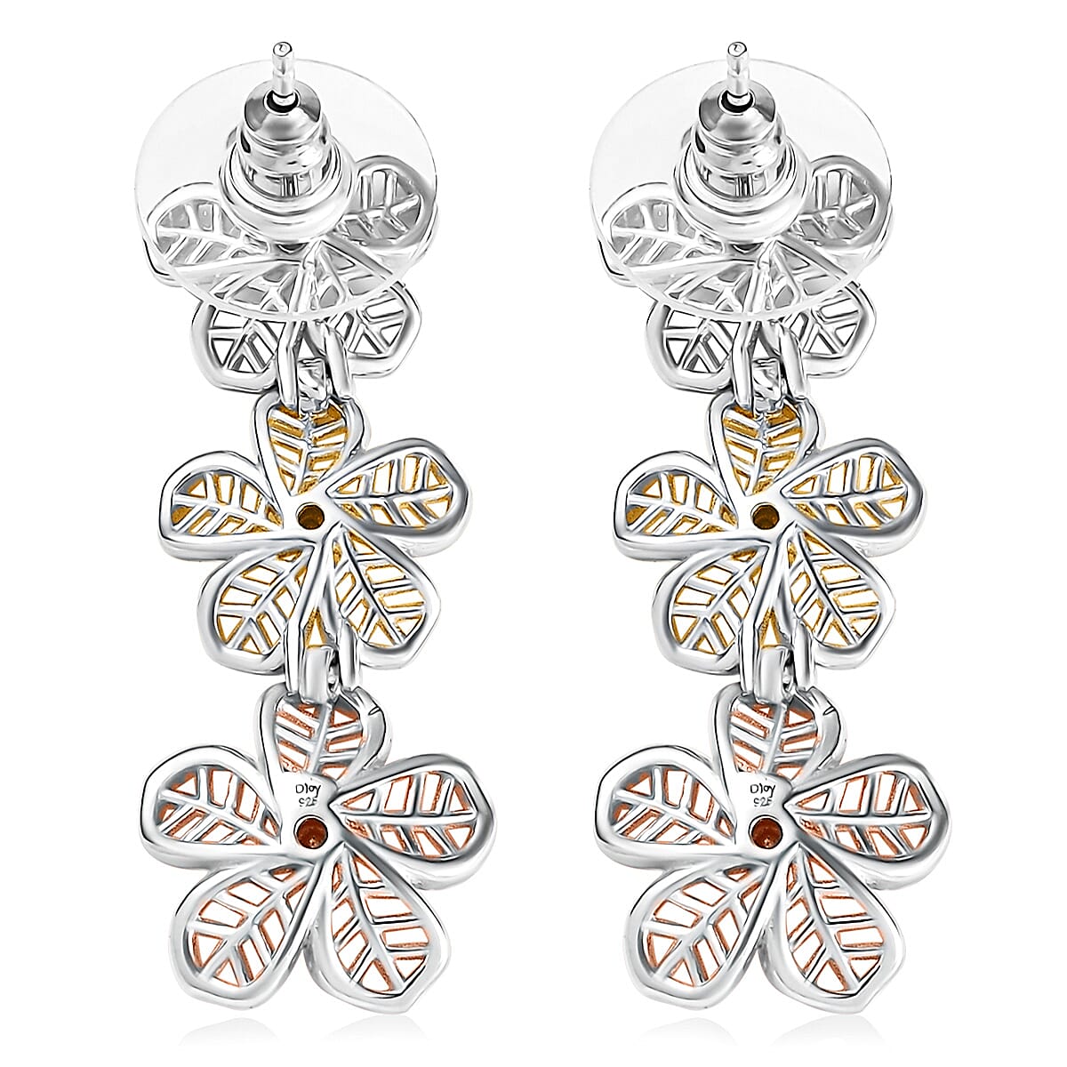 D'Joy Passport to Turkey Floral Earrings in 18K Vermeil YRG and Rhodium Over Sterling Silver 6.30 Grams
