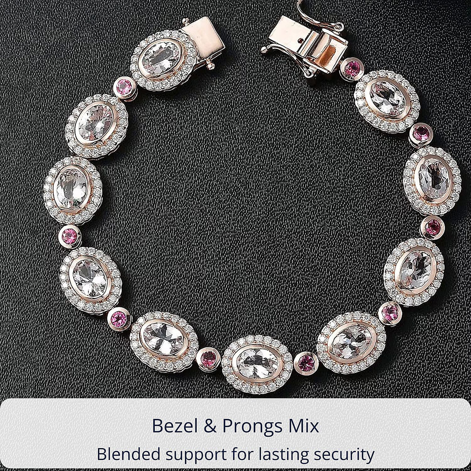 D'Joy Pink Morganite and Multi Gemstone 10.75 ctw Floral Serenity Bracelet in 18K Vermeil Rose Gold Over Sterling Silver (7.25 In)