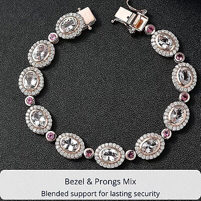 D'Joy Pink Morganite and Multi Gemstone 10.75 ctw Floral Serenity Bracelet in 18K Vermeil Rose Gold Over Sterling Silver (7.25 In)