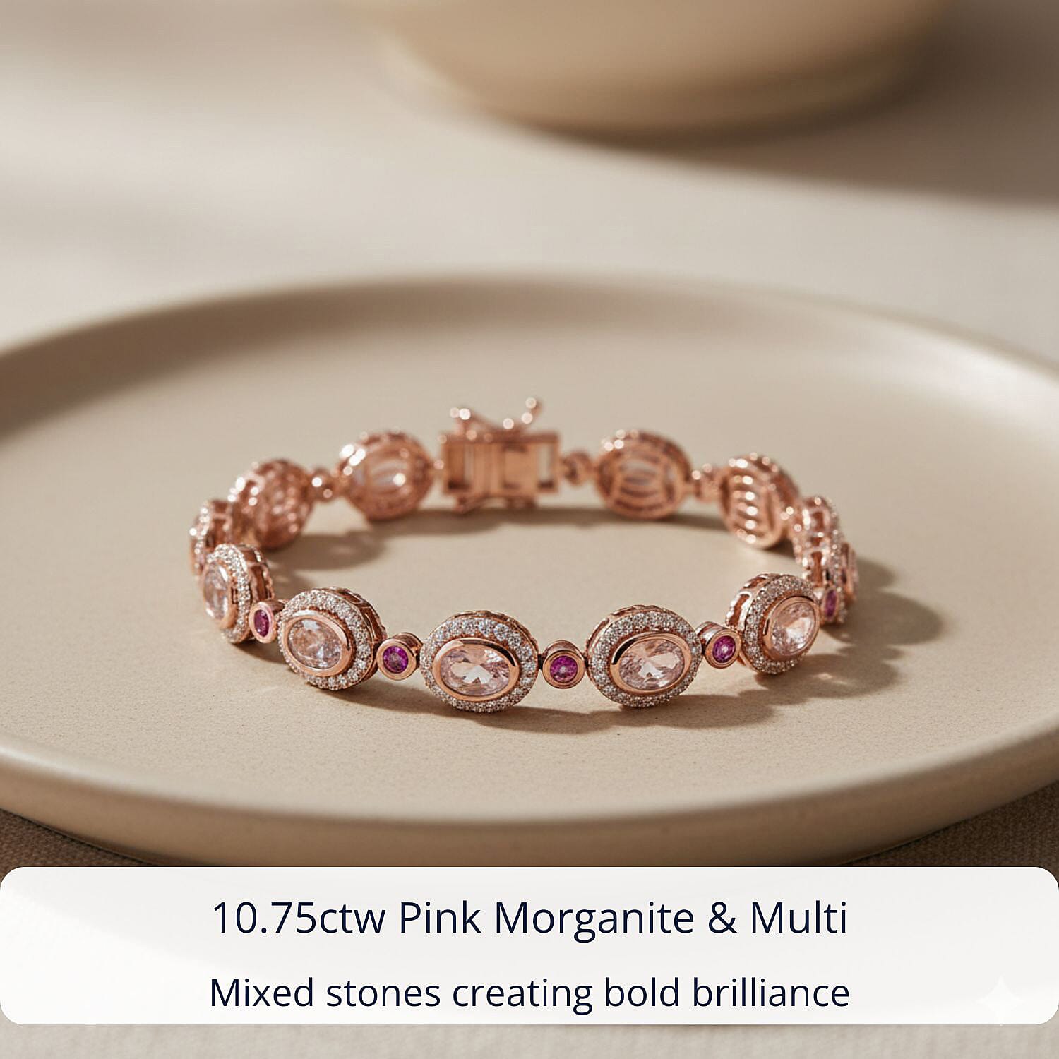 D'Joy Pink Morganite and Multi Gemstone 10.75 ctw Floral Serenity Bracelet in 18K Vermeil Rose Gold Over Sterling Silver (7.25 In)