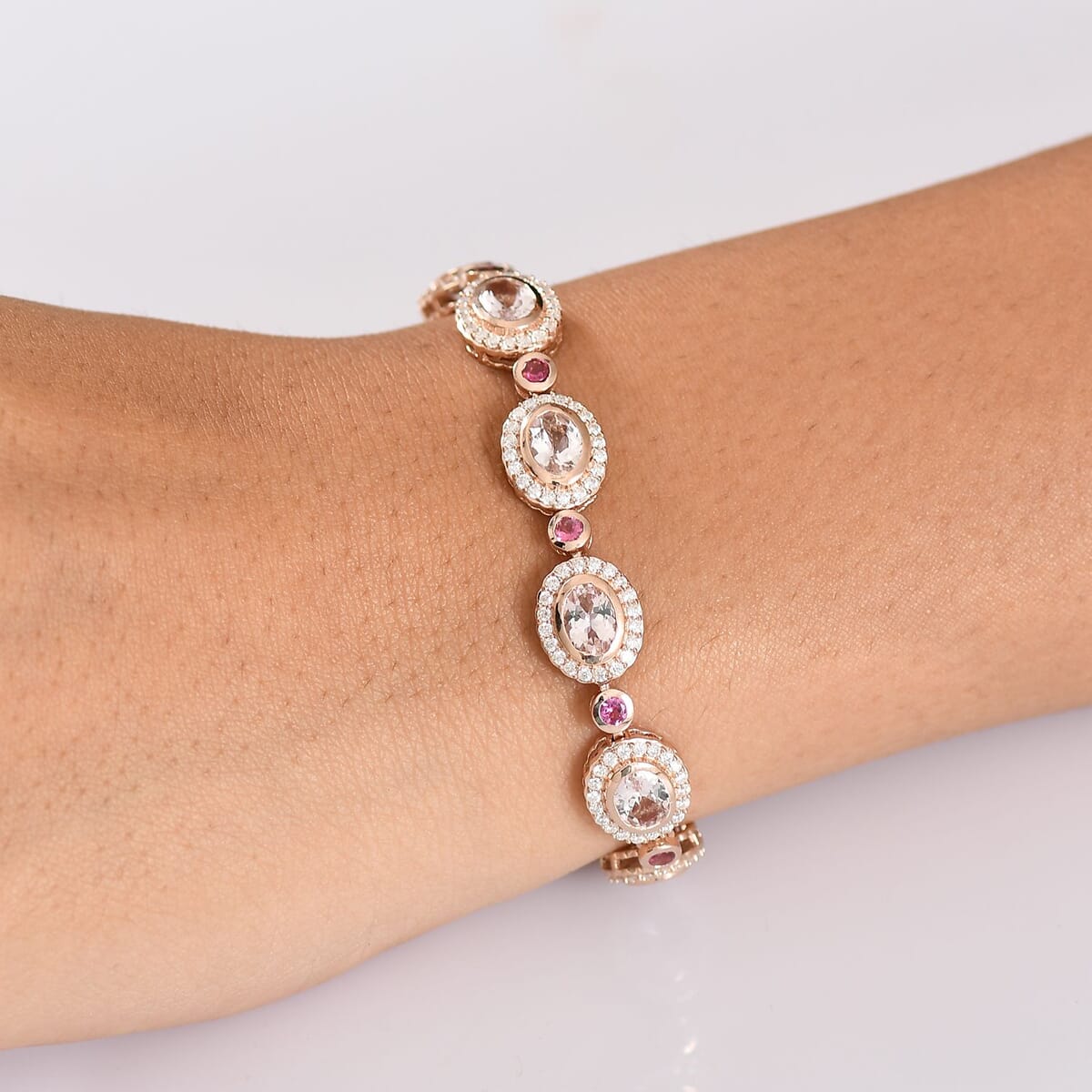 D'Joy Pink Morganite and Multi Gemstone 9.75 ctw Floral Serenity Bracelet in 18K Vermeil Rose Gold Over Sterling Silver (6.50 In) image number 2