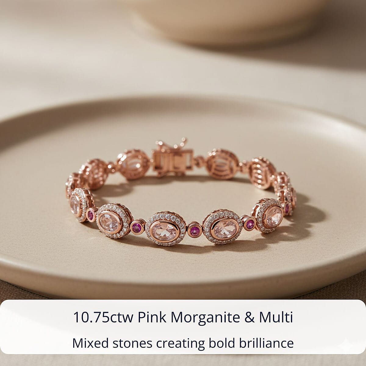D'Joy Pink Morganite and Multi Gemstone 9.75 ctw Floral Serenity Bracelet in 18K Vermeil Rose Gold Over Sterling Silver (6.50 In) image number 5