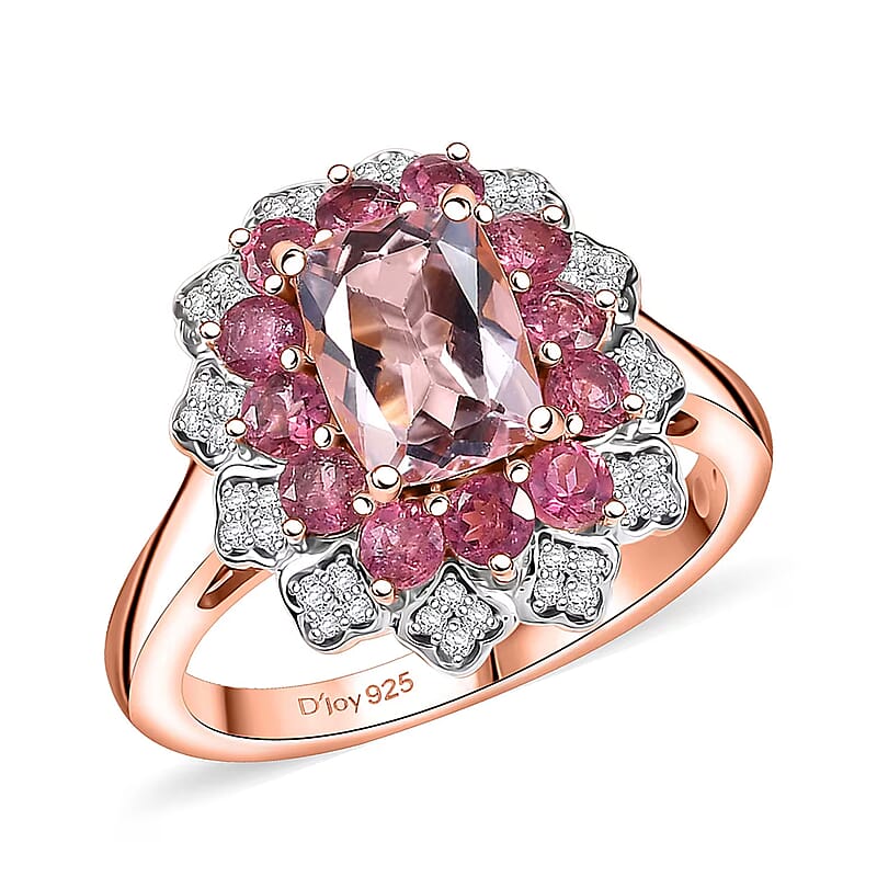 D'Joy Premium Pink Morganite and Multi Gemstone 2.40 ctw Timeless Bloom Ring in 18K Vermeil Rose Gold Over Sterling Silver (Size 10.0)