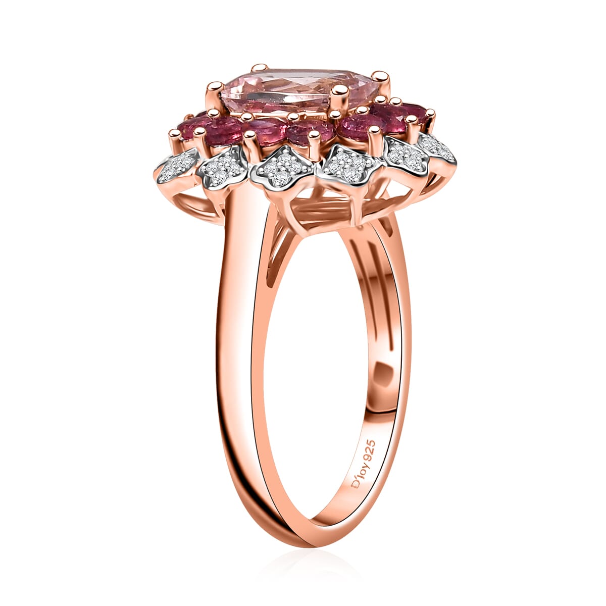 D'Joy Premium Pink Morganite and Multi Gemstone 2.40 ctw Timeless Bloom Ring in 18K Vermeil Rose Gold Over Sterling Silver (Size 10.0) image number 3