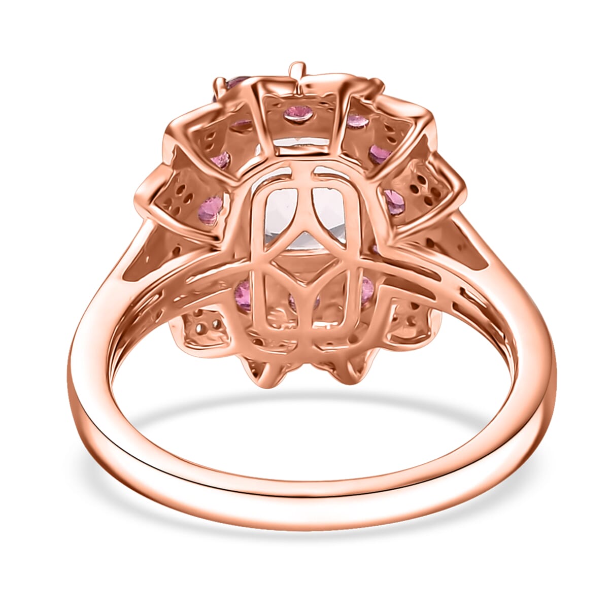 D'Joy Premium Pink Morganite and Multi Gemstone 2.40 ctw Timeless Bloom Ring in 18K Vermeil Rose Gold Over Sterling Silver (Size 10.0) image number 4
