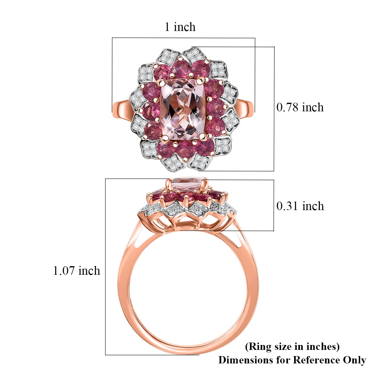 D'Joy Premium Pink Morganite and Multi Gemstone 2.40 ctw Timeless Bloom Ring in 18K Vermeil Rose Gold Over Sterling Silver (Size 10.0) image number 5
