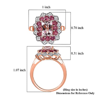 D'Joy Premium Pink Morganite and Multi Gemstone 2.40 ctw Timeless Bloom Ring in 18K Vermeil Rose Gold Over Sterling Silver (Size 10.0)