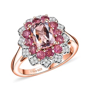 D'Joy Premium Pink Morganite and Multi Gemstone 2.40 ctw Timeless Bloom Ring in 18K Vermeil Rose Gold Over Sterling Silver (Size 7.0)
