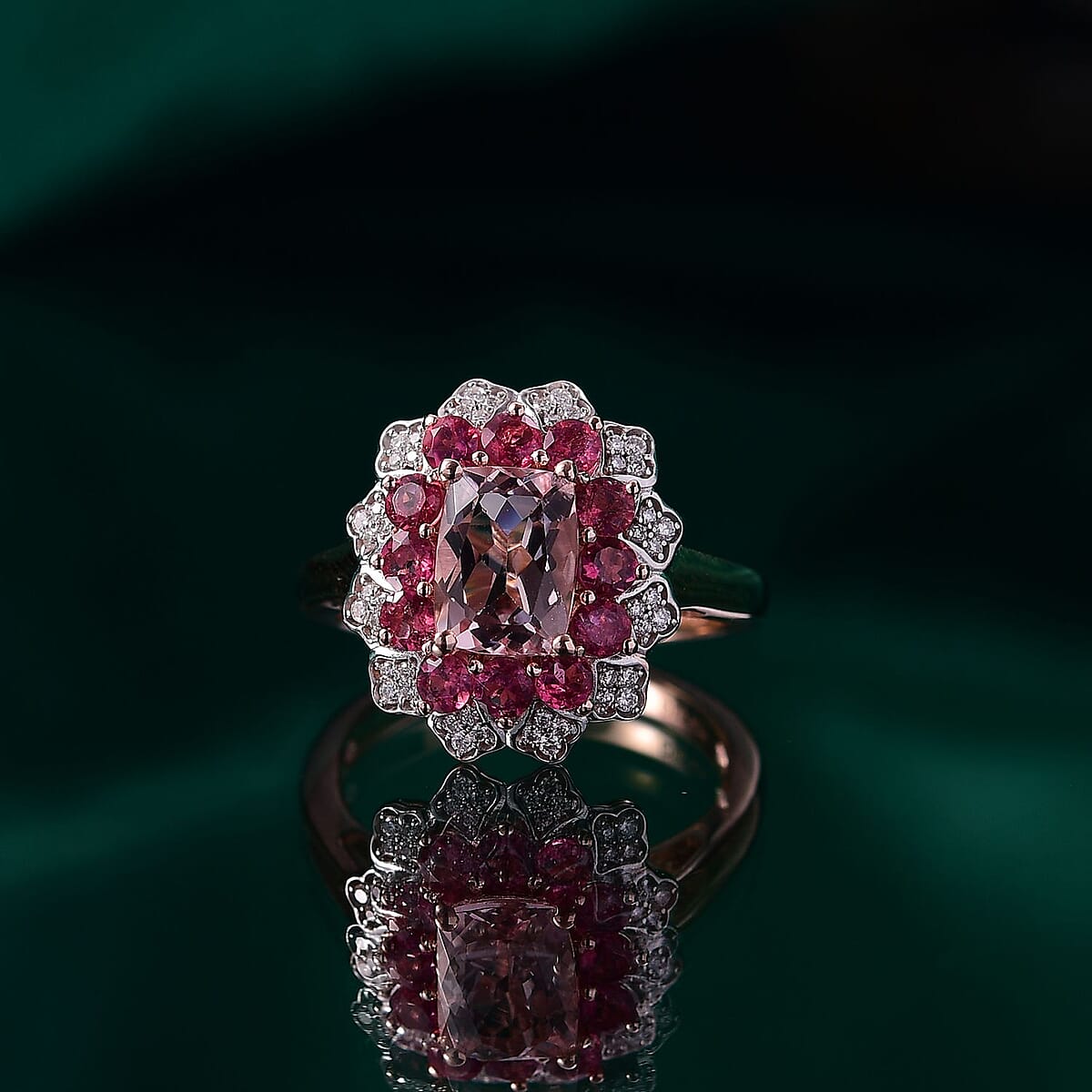 D'Joy Premium Pink Morganite and Multi Gemstone 2.40 ctw Timeless Bloom Ring in 18K Vermeil Rose Gold Over Sterling Silver (Size 7.0) image number 1