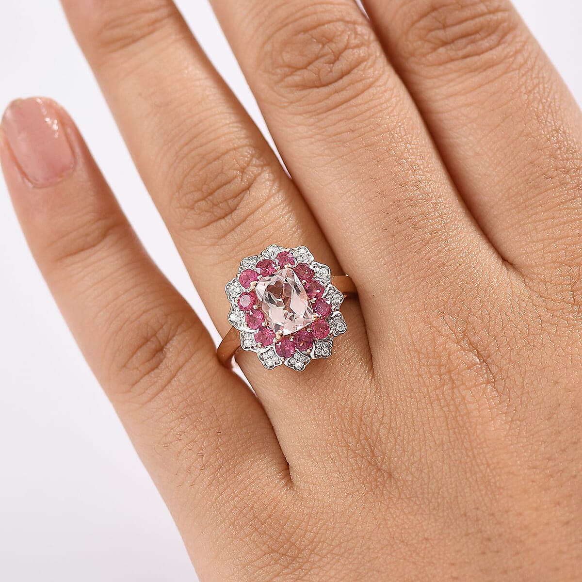 D'Joy Premium Pink Morganite and Multi Gemstone 2.40 ctw Timeless Bloom Ring in 18K Vermeil Rose Gold Over Sterling Silver (Size 7.0) image number 2