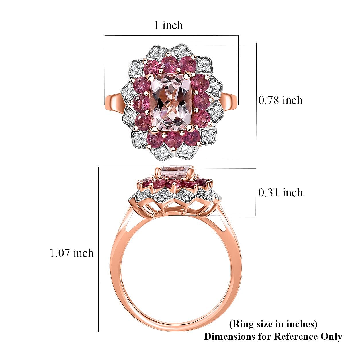 D'Joy Premium Pink Morganite and Multi Gemstone 2.40 ctw Timeless Bloom Ring in 18K Vermeil Rose Gold Over Sterling Silver (Size 7.0) image number 5