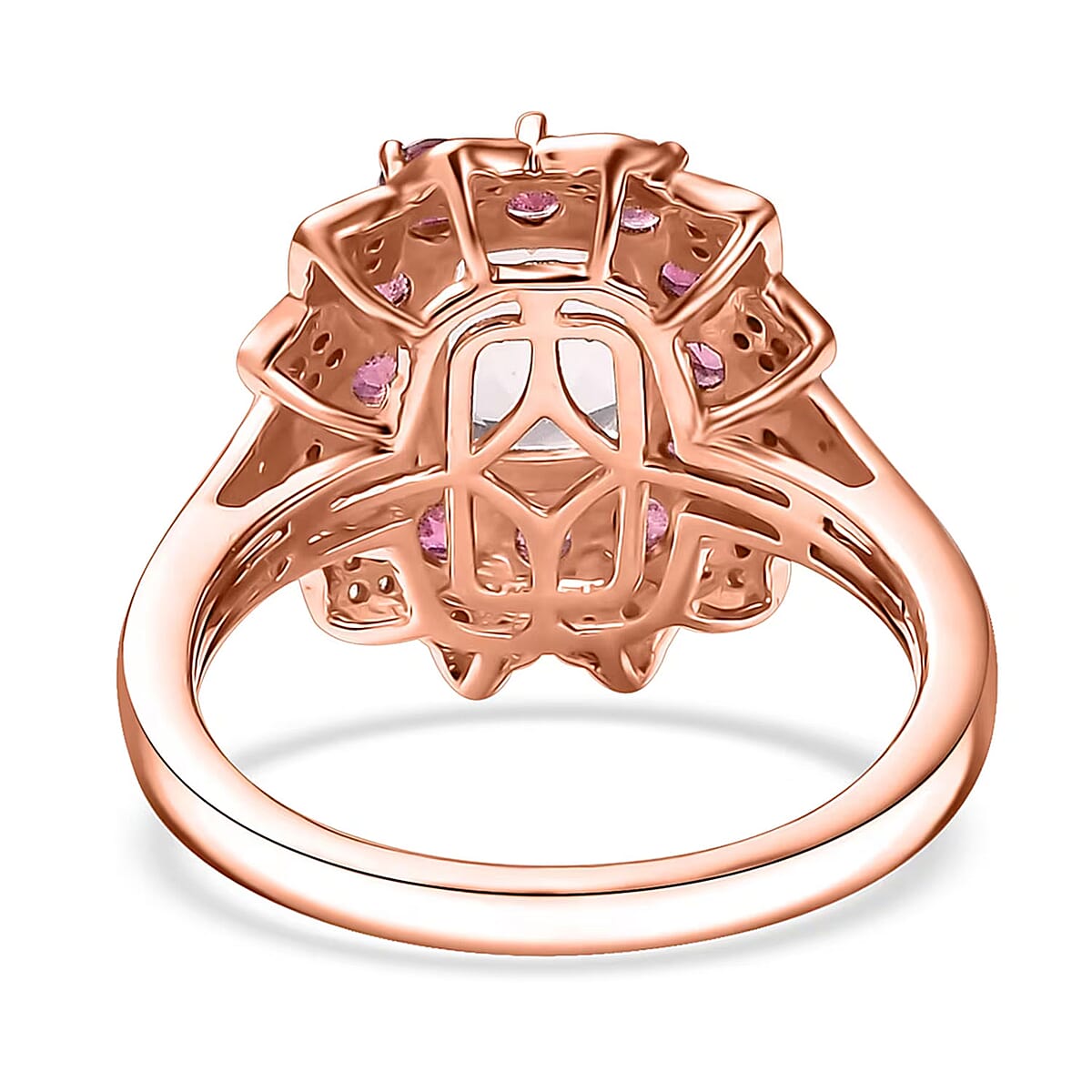 D'Joy Premium Pink Morganite and Multi Gemstone 2.40 ctw Timeless Bloom Ring in 18K Vermeil Rose Gold Over Sterling Silver (Size 7.0) image number 6