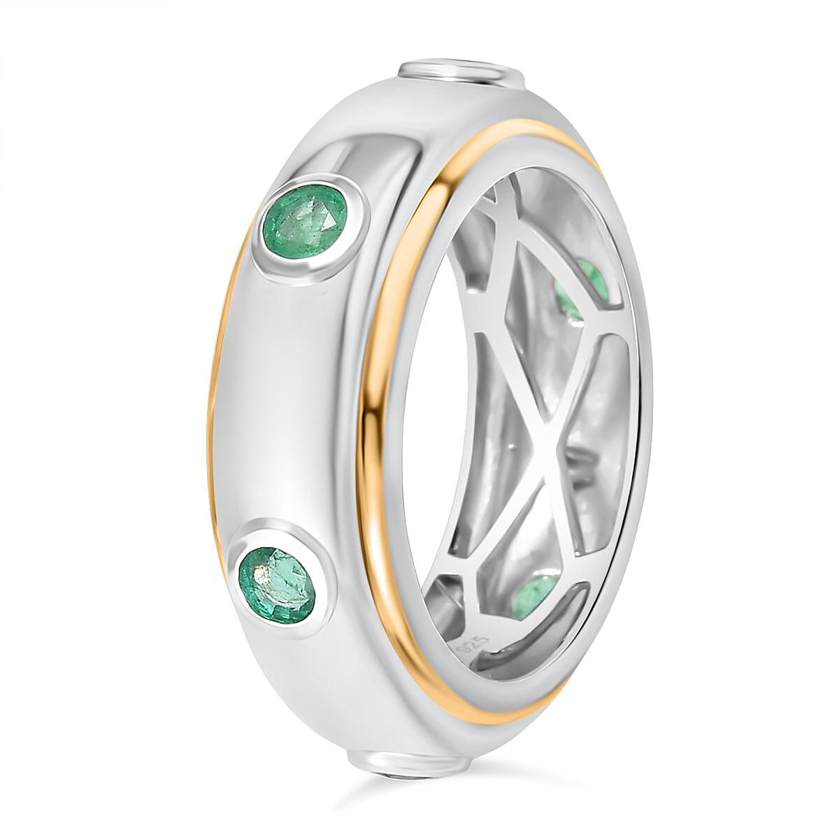 Kagem Zambian Emerald 0.73 ctw Band Ring in Vermeil Yellow Gold Over Sterling Silver (Size 6.5)