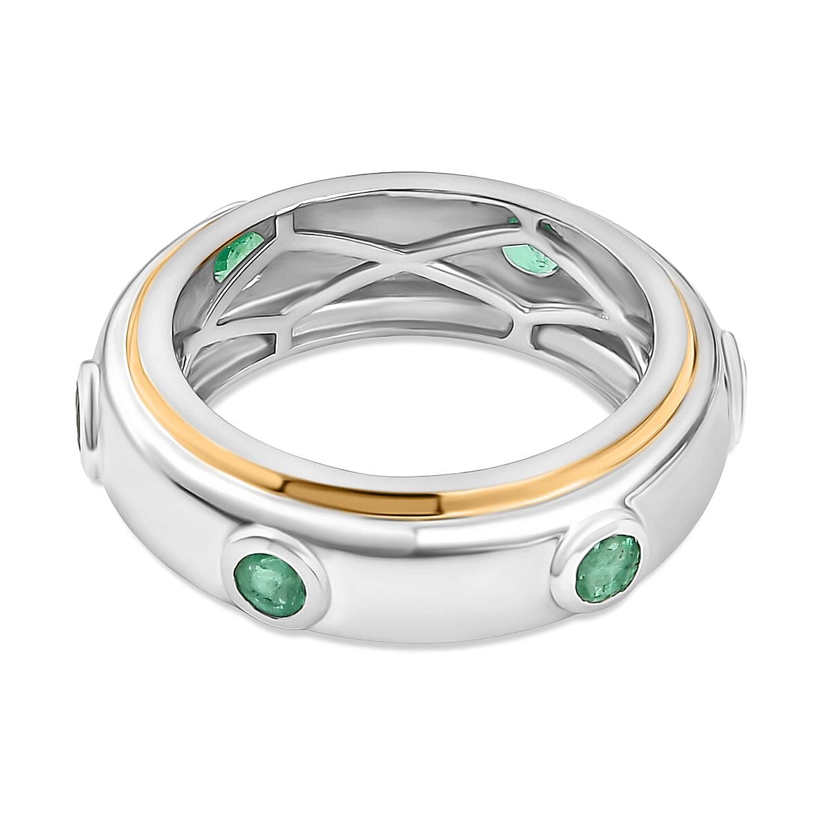 Kagem Zambian Emerald 0.73 ctw Band Ring in Vermeil Yellow Gold Over Sterling Silver (Size 6.5)