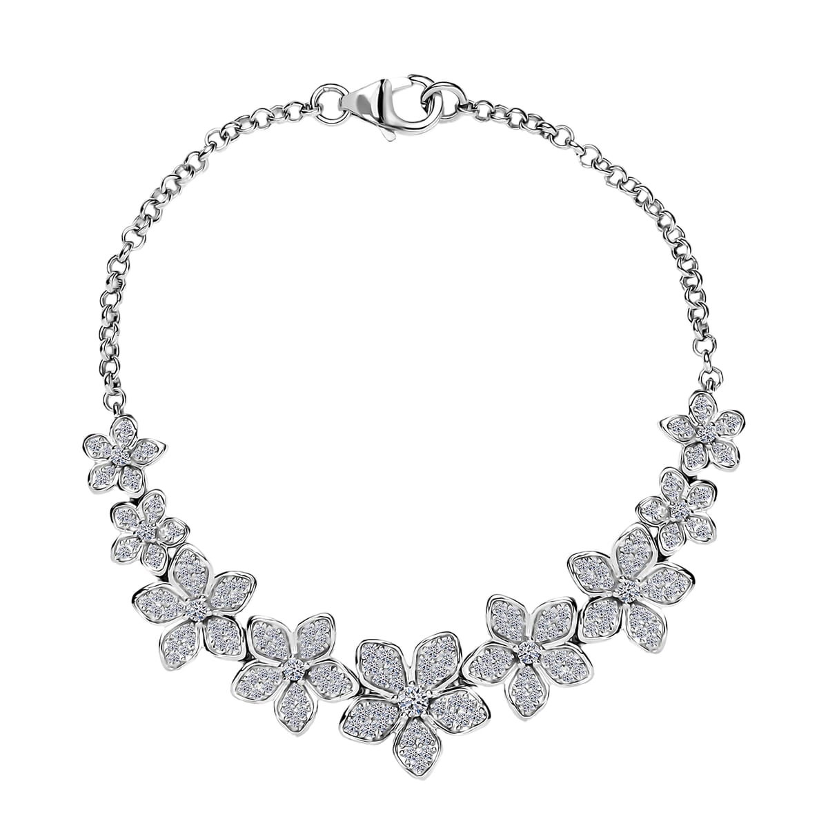 Luxuriant Lab Grown Diamond G-H SI 1.50 ctw Floral Bracelet in Rhodium Over Sterling Silver (7.25 In) 7 Grams image number 0