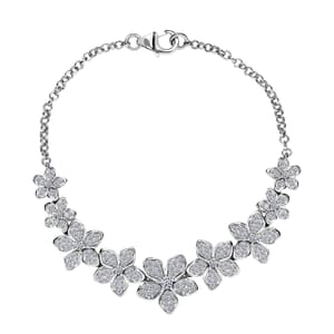 Luxuriant Lab Grown Diamond G-H SI 1.50 ctw Floral Bracelet in Rhodium Over Sterling Silver (7.25 In) 7 Grams