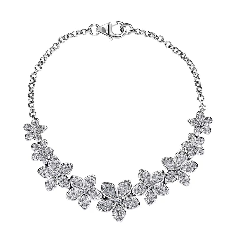 Luxuriant Lab Grown Diamond G-H SI 1.50 ctw Floral Cascade Bracelet in Rhodium Over Sterling Silver (7.25 In) 7 Grams