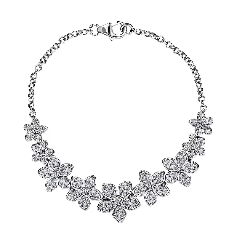 Luxuriant Lab Grown Diamond G-H SI 1.50 ctw Floral Cascade Bracelet in Rhodium Over Sterling Silver (7.25 In) 7 Grams