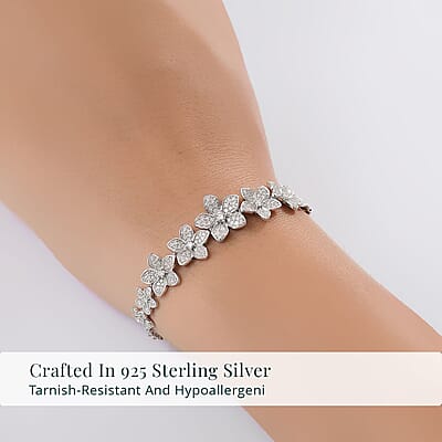 Luxuriant Lab Grown Diamond G-H SI 1.50 ctw Floral Cascade Bracelet in Rhodium Over Sterling Silver (7.25 In) 7 Grams