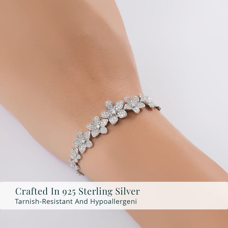 Luxuriant Lab Grown Diamond G-H SI 1.50 ctw Floral Cascade Bracelet in Rhodium Over Sterling Silver (7.25 In) 7 Grams