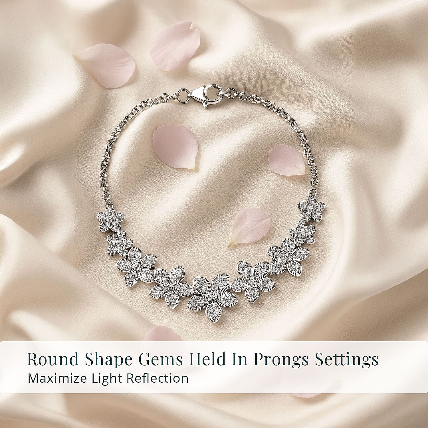 Luxuriant Lab Grown Diamond G-H SI 1.50 ctw Floral Cascade Bracelet in Rhodium Over Sterling Silver (7.25 In) 7 Grams