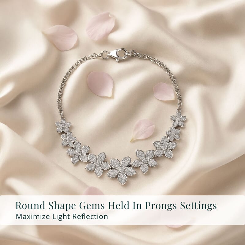 Luxuriant Lab Grown Diamond G-H SI 1.50 ctw Floral Cascade Bracelet in Rhodium Over Sterling Silver (7.25 In) 7 Grams