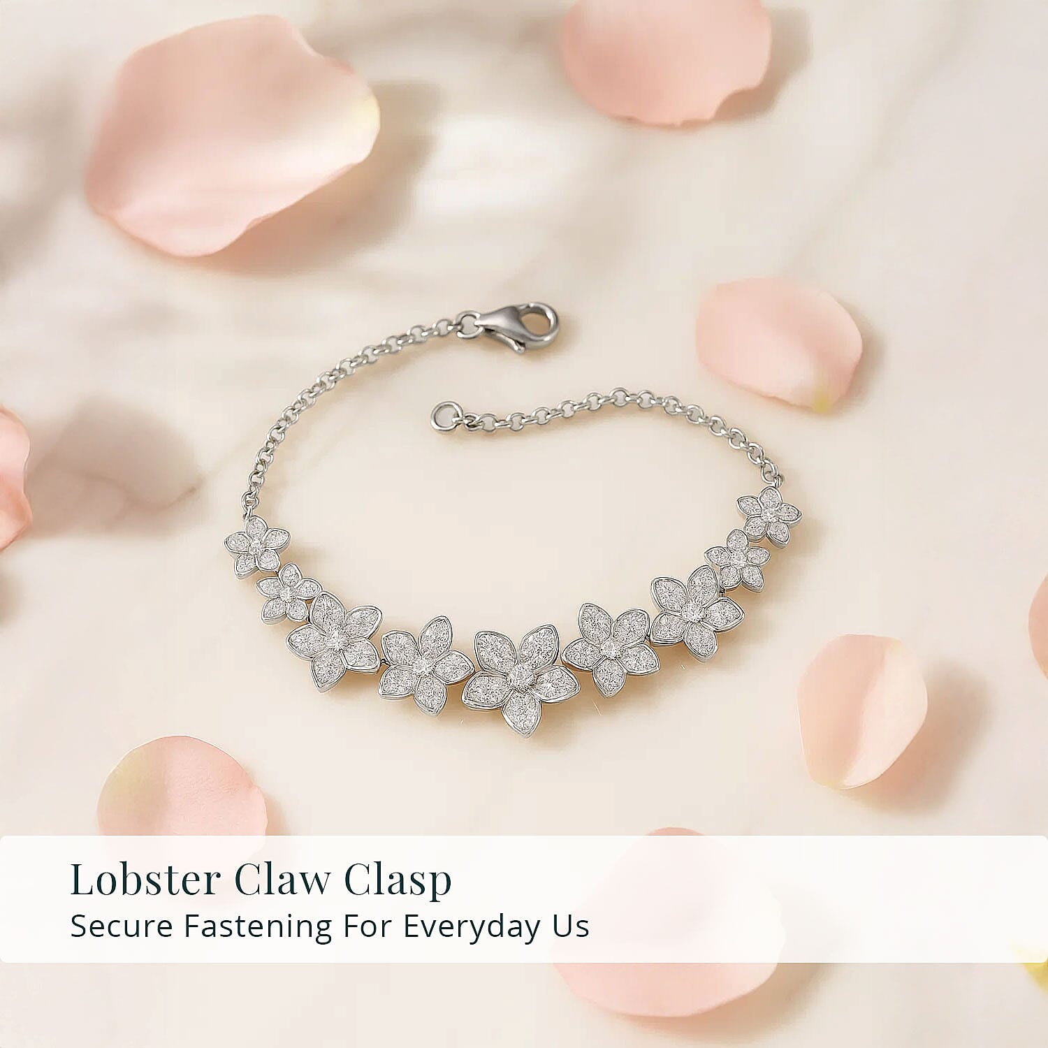 Luxuriant Lab Grown Diamond G-H SI 1.50 ctw Floral Cascade Bracelet in Rhodium Over Sterling Silver (7.25 In) 7 Grams