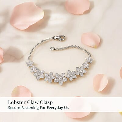 Luxuriant Lab Grown Diamond G-H SI 1.50 ctw Floral Cascade Bracelet in Rhodium Over Sterling Silver (7.25 In) 7 Grams