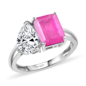 D'Joy Premium Ilakaka Hot Pink Sapphire (FF) and Moissanite 4.50 ctw Toi et Moi Ring in Rhodium Over Sterling Silver (Size 10.0)