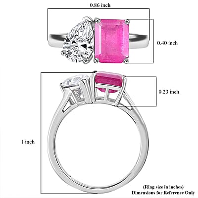 D'Joy Premium Ilakaka Hot Pink Sapphire (FF) and Moissanite 4.50 ctw Toi et Moi Ring in Rhodium Over Sterling Silver (Size 10.0)