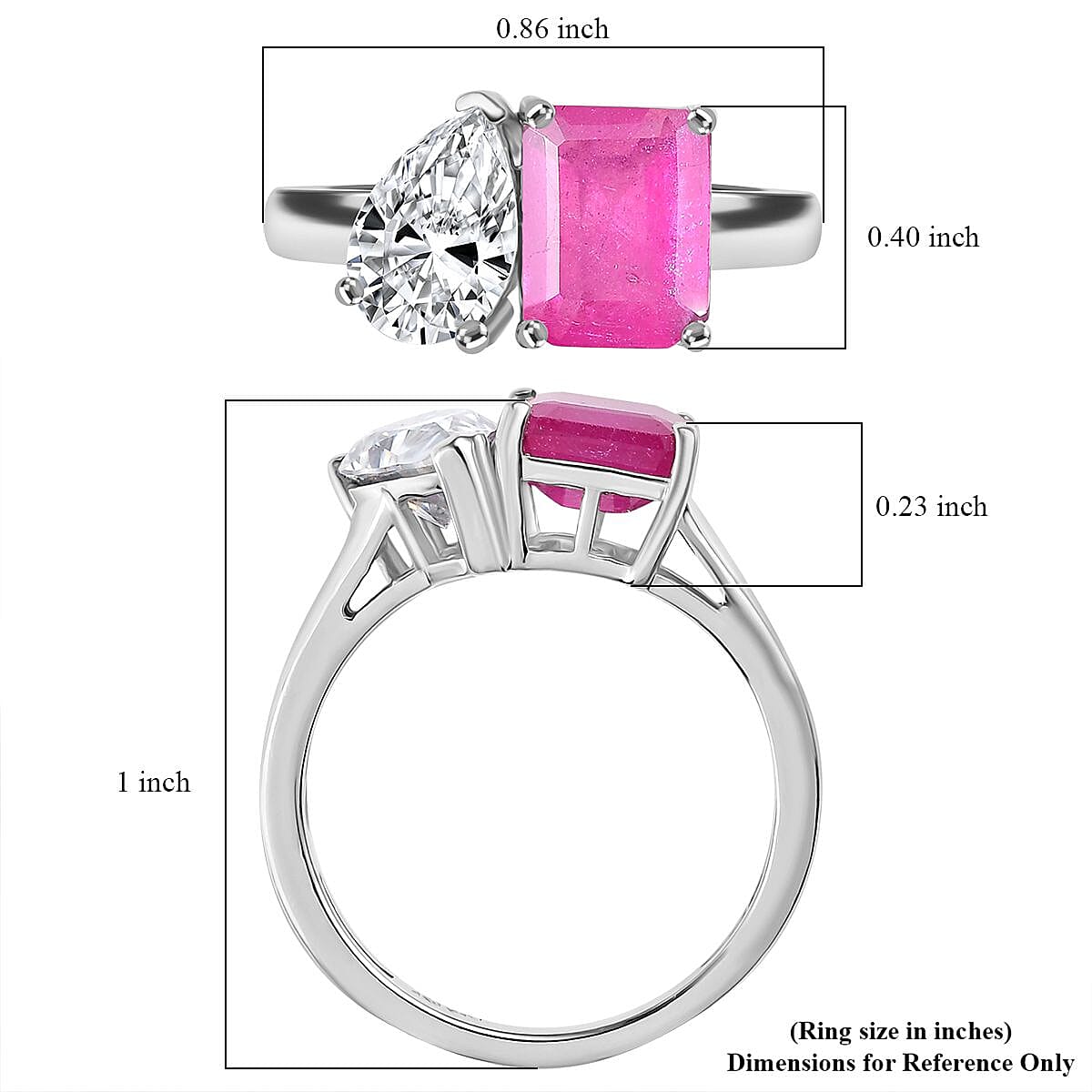 D'Joy Premium Ilakaka Hot Pink Sapphire (FF) and Moissanite 4.50 ctw Toi et Moi Ring in Rhodium Over Sterling Silver (Size 8.0) image number 5