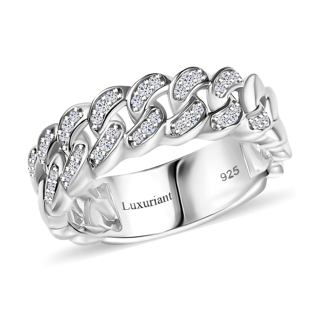 Luxuriant Lab Grown Diamond G-H SI 0.25 ctw Cuban Link Chain Ring in Rhodium Over Sterling Silver (Size 10.0) image number 0