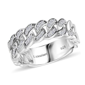 Luxuriant Lab Grown Diamond G-H SI 0.25 ctw Cuban Link Chain Ring in Rhodium Over Sterling Silver (Size 10.0)