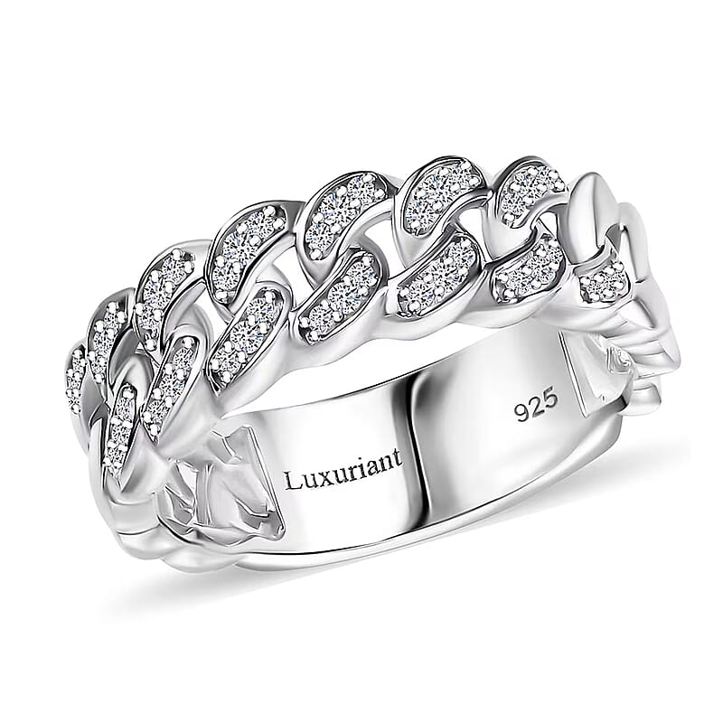 Luxuriant Lab Grown Diamond G-H SI 0.25 ctw Cuban Link Chain Ring in Rhodium Over Sterling Silver (Size 10.0)