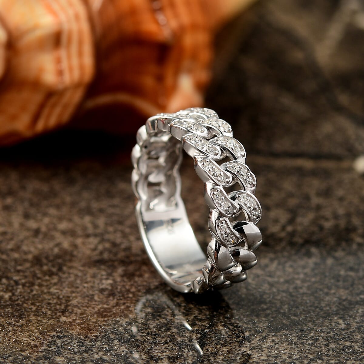 Luxuriant Lab Grown Diamond G-H SI 0.25 ctw Cuban Link Chain Ring in Rhodium Over Sterling Silver (Size 10.0) image number 1