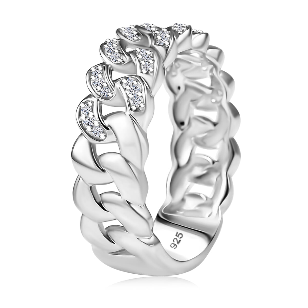 Luxuriant Lab Grown Diamond G-H SI 0.25 ctw Cuban Link Chain Ring in Rhodium Over Sterling Silver (Size 10.0) image number 3