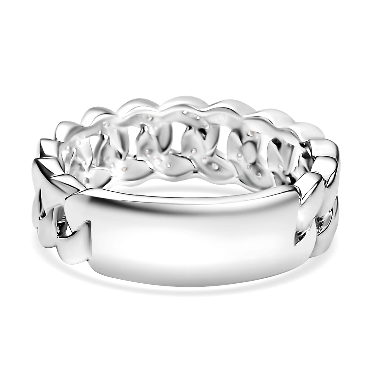 Luxuriant Lab Grown Diamond G-H SI 0.25 ctw Cuban Link Chain Ring in Rhodium Over Sterling Silver (Size 10.0) image number 4
