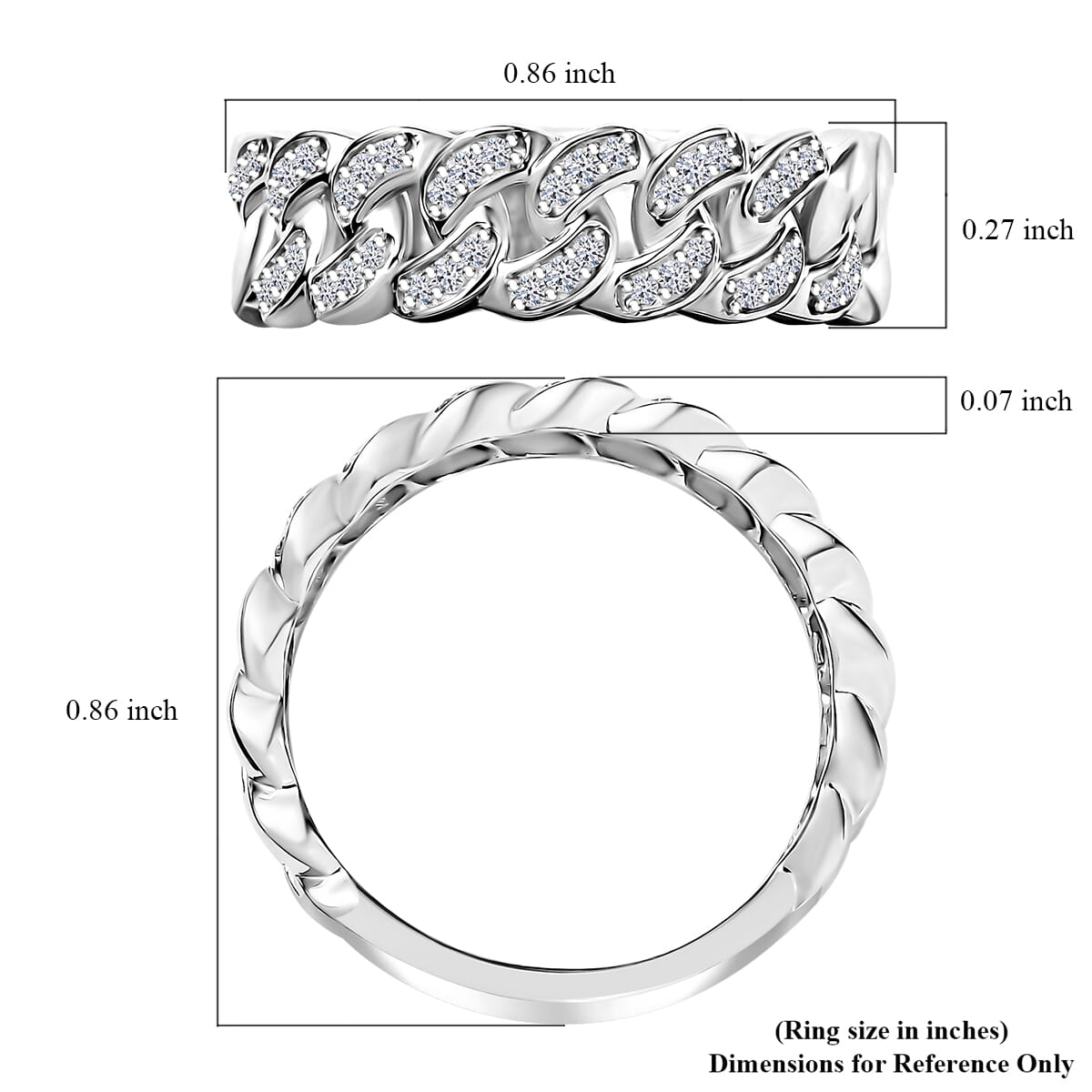 Luxuriant Lab Grown Diamond G-H SI 0.25 ctw Cuban Link Chain Ring in Rhodium Over Sterling Silver (Size 10.0) image number 5