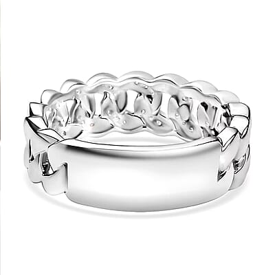 Luxuriant Lab Grown Diamond G-H SI 0.25 ctw Cuban Link Chain Ring in Rhodium Over Sterling Silver (Size 10.0)