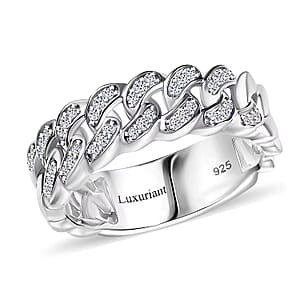 Luxuriant Lab Grown Diamond G-H SI 0.25 ctw Cuban Link Chain Ring in Rhodium Over Sterling Silver (Size 5.0)