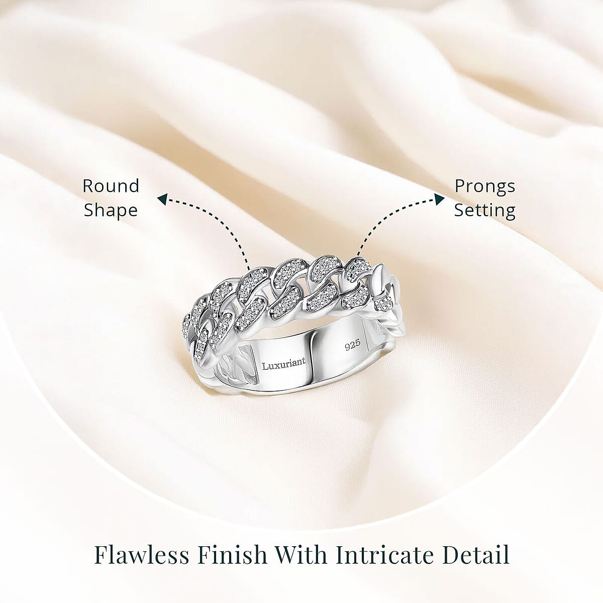 Luxuriant Lab Grown Diamond G-H SI 0.25 ctw Cuban Link Chain Ring in Rhodium Over Sterling Silver (Size 5.0) image number 4
