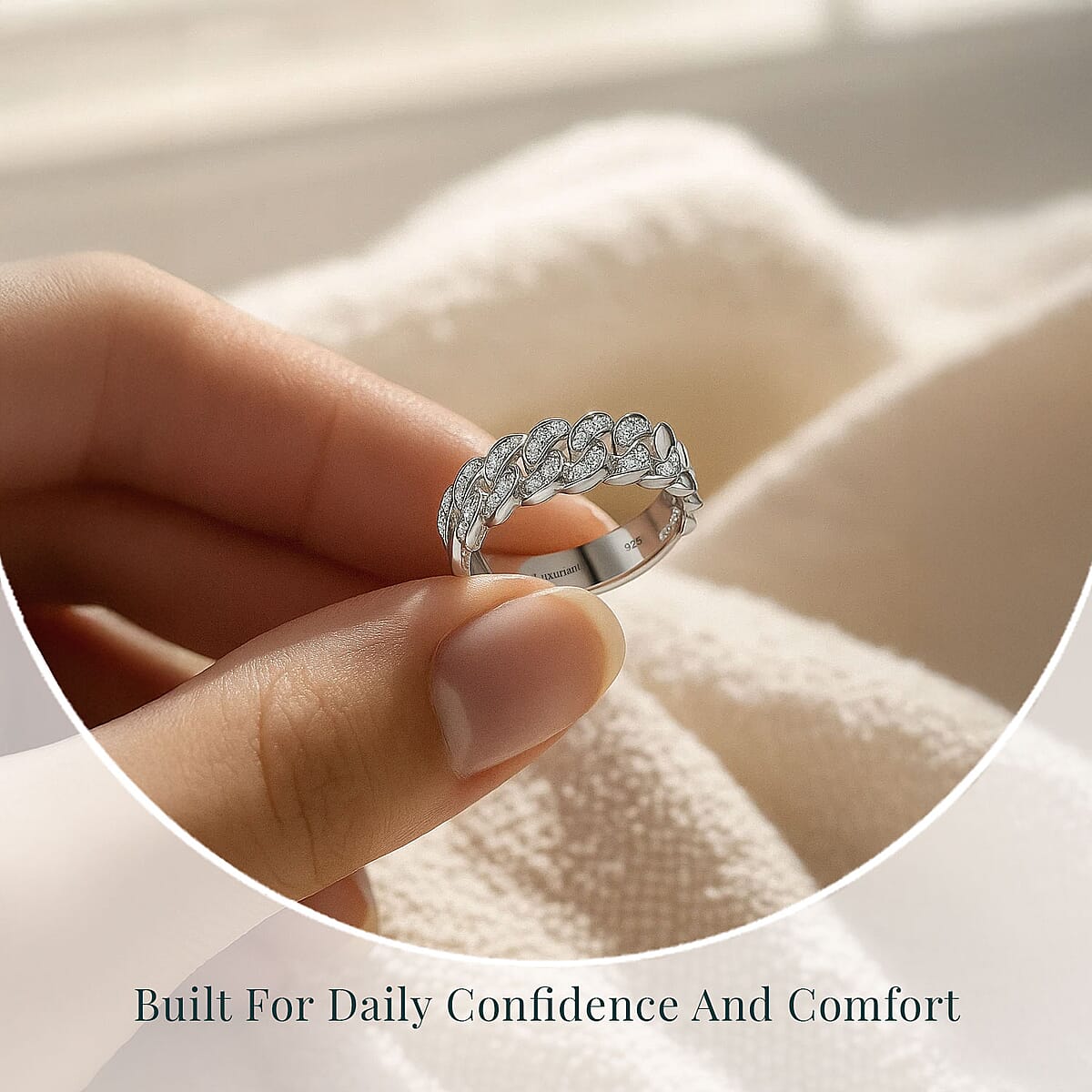 Luxuriant Lab Grown Diamond G-H SI 0.25 ctw Cuban Link Chain Ring in Rhodium Over Sterling Silver (Size 5.0) image number 5
