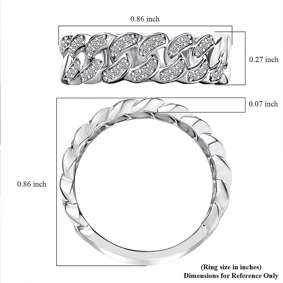 Luxuriant Lab Grown Diamond G-H SI 0.25 ctw Cuban Link Chain Ring in Rhodium Over Sterling Silver (Size 5.0) image number 6