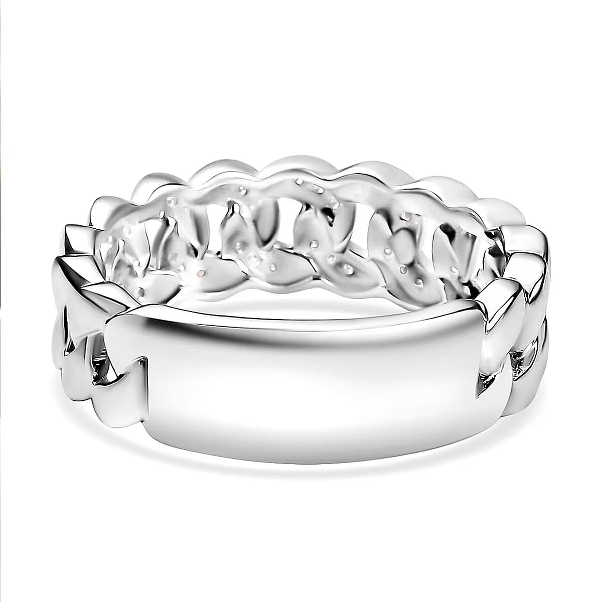 Luxuriant Lab Grown Diamond G-H SI 0.25 ctw Cuban Link Chain Ring in Rhodium Over Sterling Silver (Size 5.0) image number 7