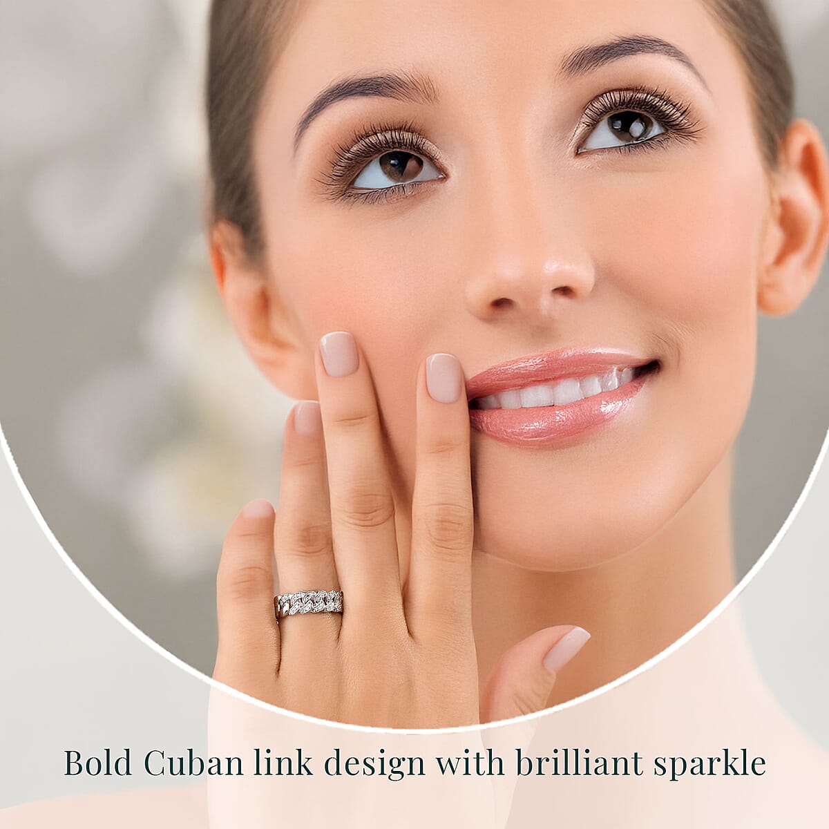 Luxuriant Lab Grown Diamond G-H SI 0.25 ctw Cuban Link Chain Ring in Rhodium Over Sterling Silver (Size 6.0) image number 1