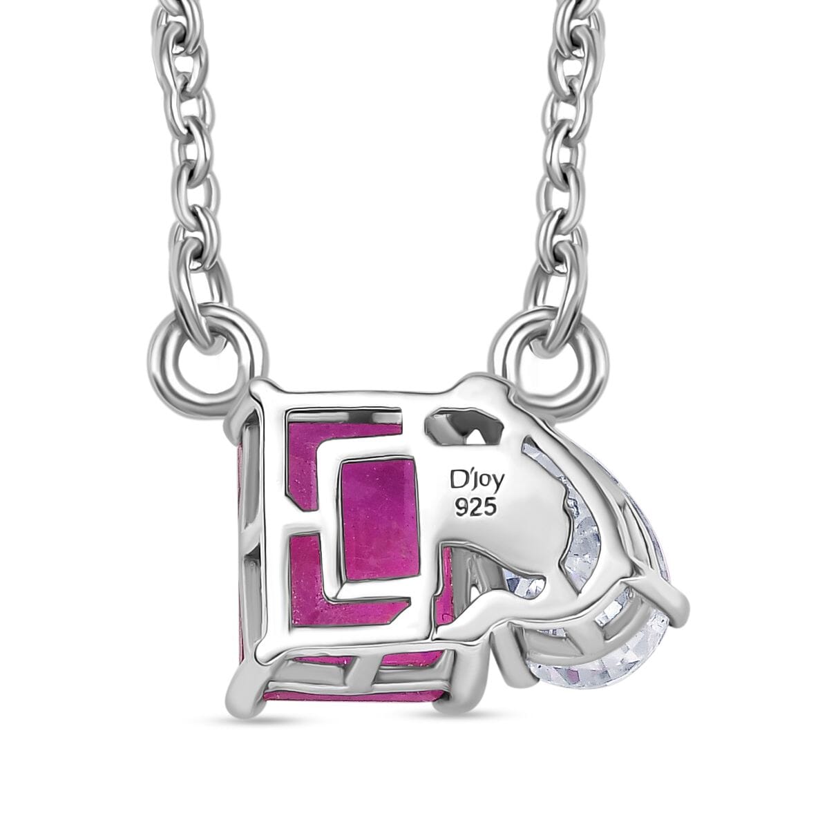 D'Joy Premium Ilakaka Hot Pink Sapphire (FF) and Moissanite 3.40 ctw Toi et Moi Pendant Necklace in Rhodium Over Sterling Silver 20 Inches image number 4