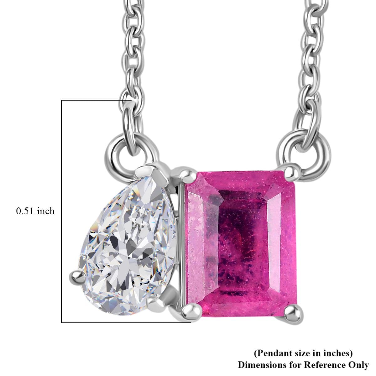 D'Joy Premium Ilakaka Hot Pink Sapphire (FF) and Moissanite 3.40 ctw Toi et Moi Pendant Necklace in Rhodium Over Sterling Silver 20 Inches image number 6